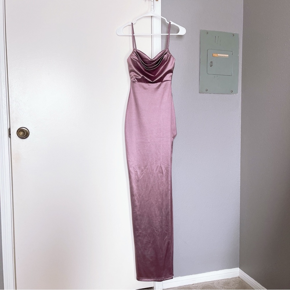 Windsor Lola High Slot Satin Dress in Purple